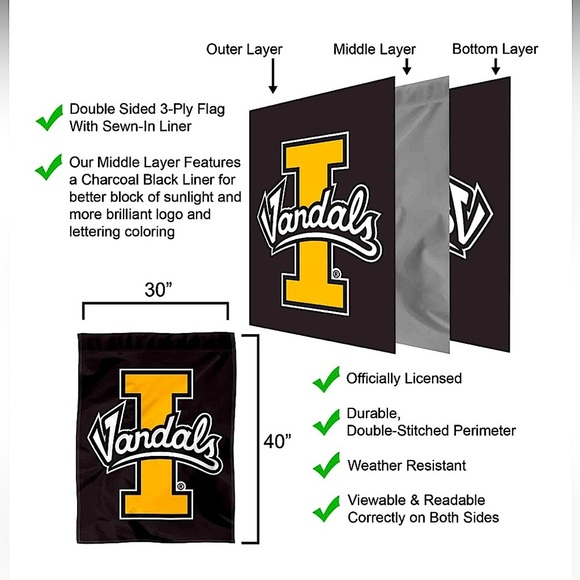 University of Idaho (30x40”) Vandals Logo College House Flag - Picture 6 of 8